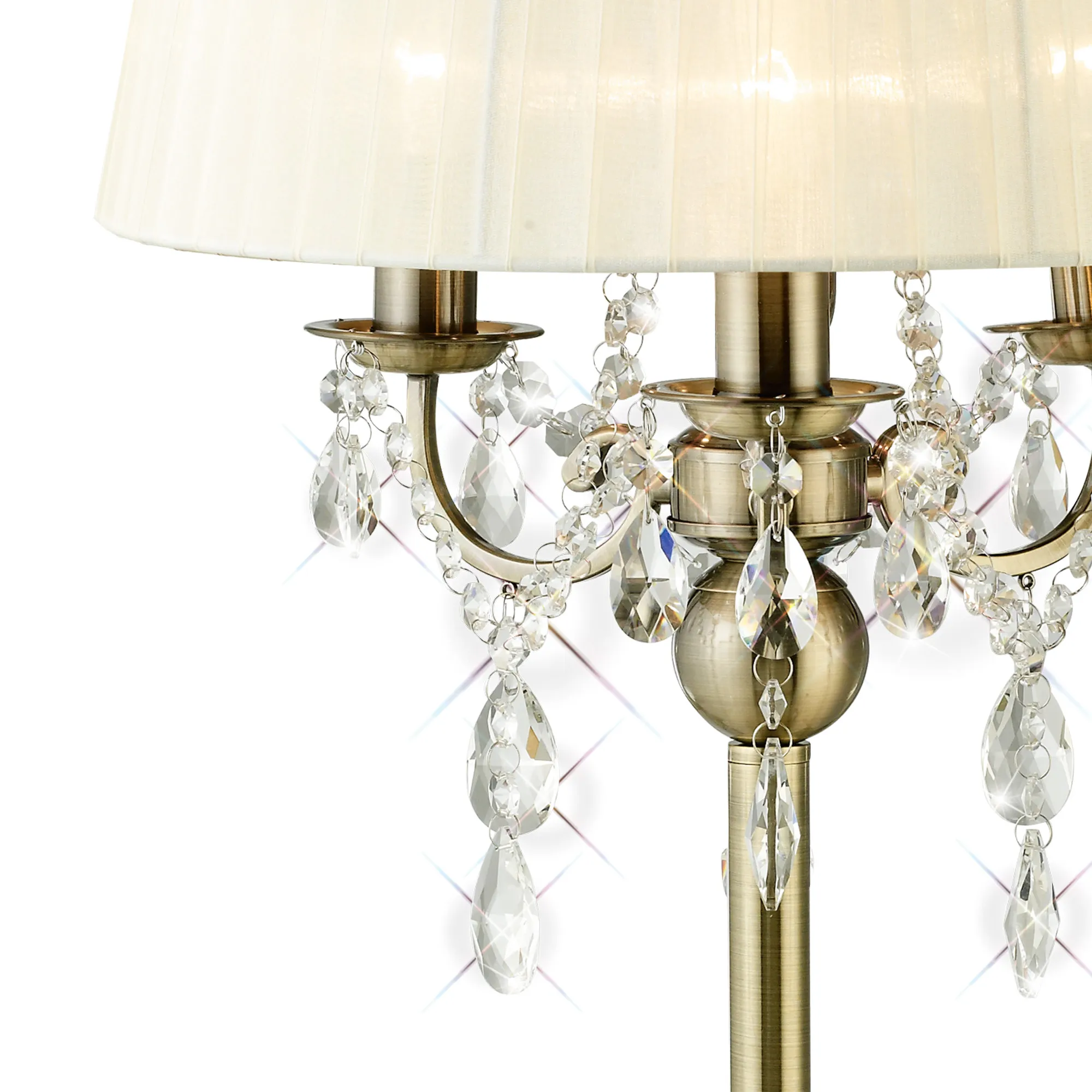 Olivia Crystal 61cm 3 Light Table Lamp IL30065/CR  Diyas Olivia Antique Brass-Ivory Cream